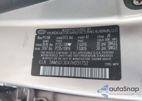 2007 Hyundai Santa Fe Gls from USA, damaged, VIN 5NMSG13DX7H051752